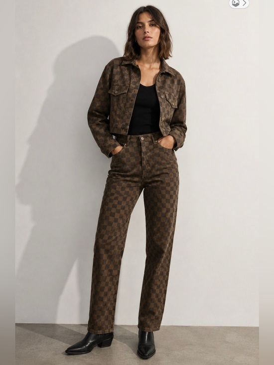 H&M Denim - DIVIDED H&M Brown Checkerboard Women's High Waisted Jeans Size 10